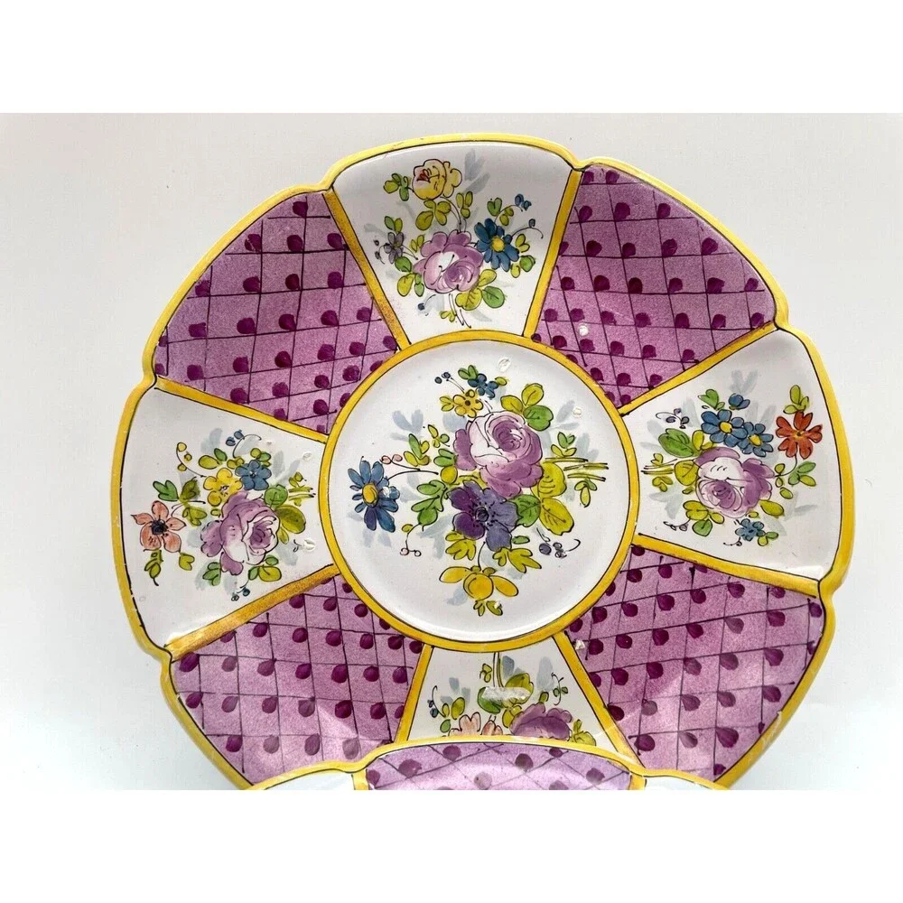 Veuve Perrin France Faience Marseille Plates Hand Painted Floral Set of 2 Signed
